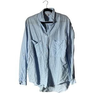 Pure Navy Linen Button Down Shirt Womens XL Blue Coastal Summer Long Sleeve Top